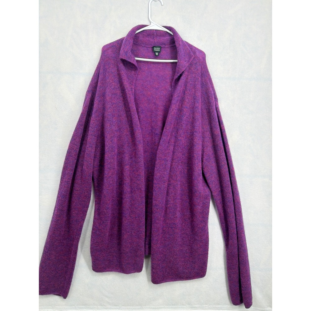 Eileen Fisher Purple Wool Mohair Open Front Cardigan XL Italian Yarn Sweater